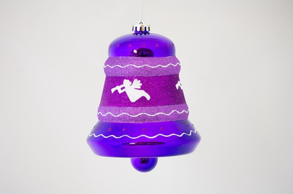 Изображение Елочная игрушка Объемный колокольчик с рисунком 150 мм Фиолетовый  интернет магазин Иватек ivatec.ru